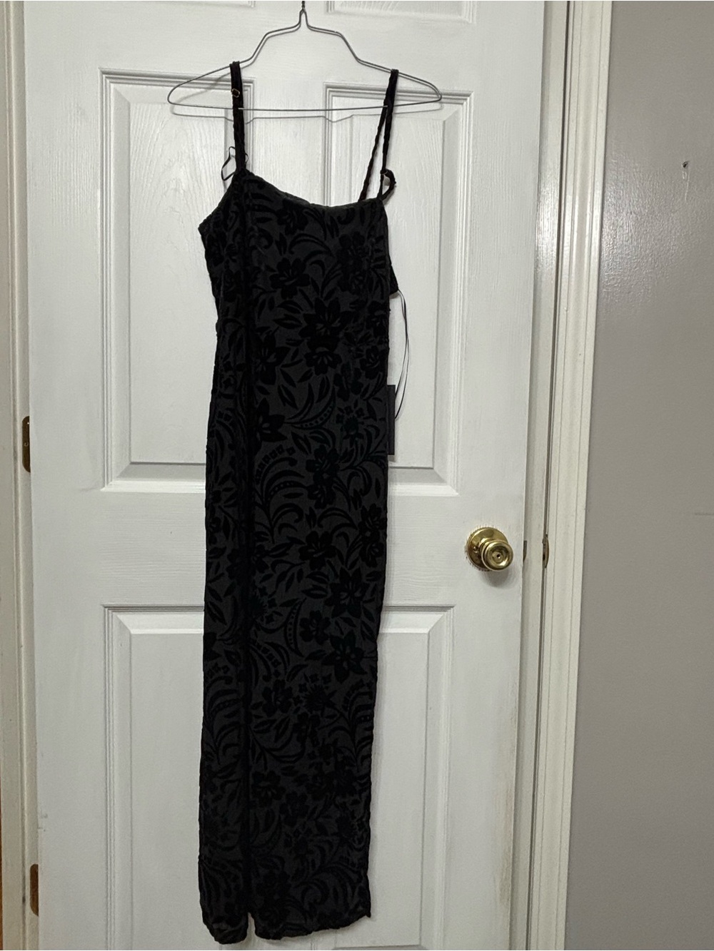 Rachel Zoe Black Floral Velvet Maxi Slip Dress